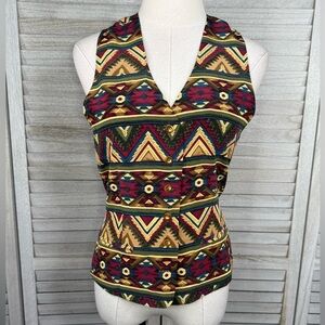 NEIMAN MARCUS Women's Vintage 80's Southwestern Pattern Silk Vest-Small